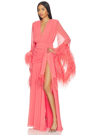 Bronx and Banco Geisha Maxi Dress in Coral