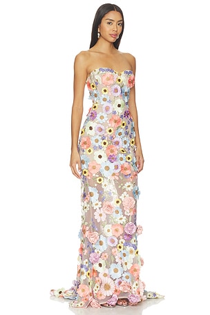 Bronx Banco Jasmine Floral Strapless Gown in Pink