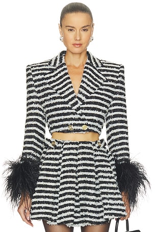 Tweed Cropped Jacket With Feather Cuffs Bronx Banco