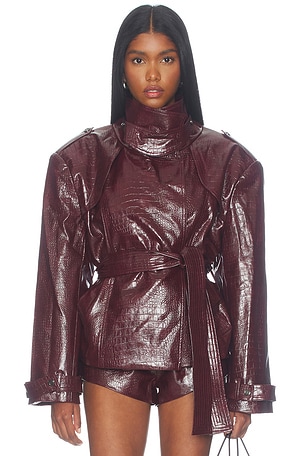 Faux Leather Croc Embossed Belted Jacket Bronx Banco