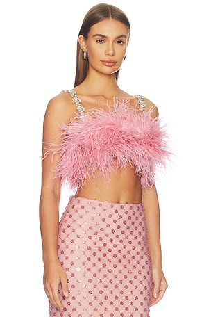 Bronx Banco Madeline Diamond Feather Crop Top in Pink