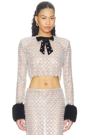 Embellished Crop Top With Faux Fur Cuffs Bronx Banco