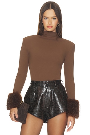 Long Sleeve Bodysuit With Faux Fur Cuffs Bronx Banco