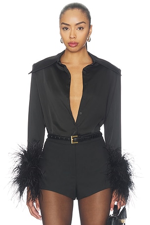 Button Down Blouse With Feather Cuffs Bronx Banco