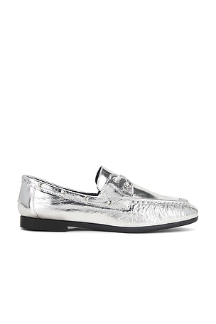 BLACK SUEDE STUDIO Davy Boat Shoe in Metallic Silver