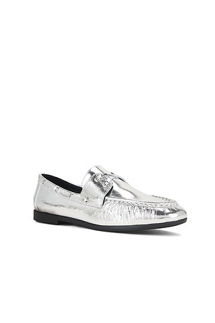 BLACK SUEDE STUDIO Davy Boat Shoe in Metallic Silver