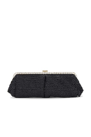 BTB Los Angeles Bijou Raffia Long Clutch in Black