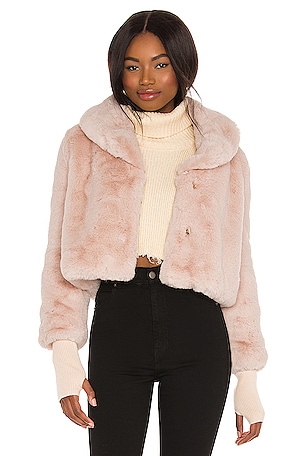 Pink cropped faux fur jacket best sale