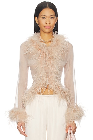 Bubish Gigi Sheer Feather Blouse in Pink
