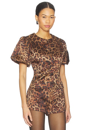 Bubish Poppy Bubble Sleeve Blouse Top in Brown