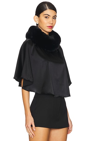 BUCI Pine Faux Fur Poncho in Black