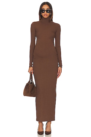 BUMPSUIT Long Sleeve Rib Maternity Dress in Brown