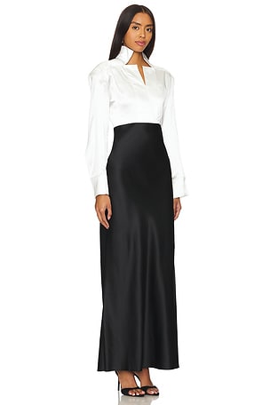 Bevza Stand Collar Dress in White,Black