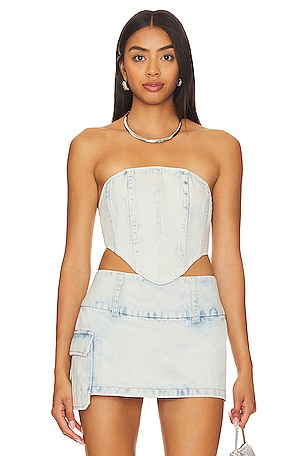 BY DYLN Crropped Denim Corset - White