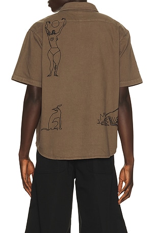 By Parra Crooked Face Short Sleeve Shirt in Brown