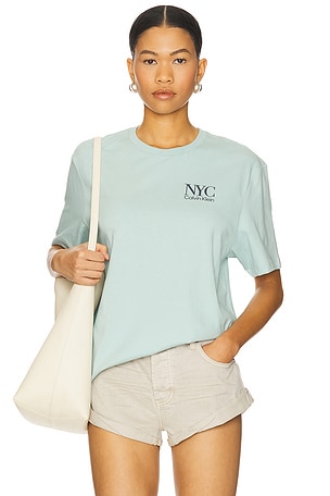 Calvin Klein Embroidered Nyc Back Crewneck Tee in Mint