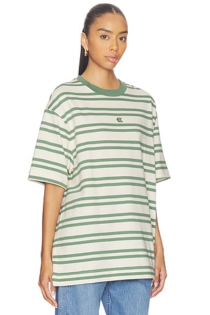 Calvin Klein Heavyweight Stripe Jersey Tee in Cream,Green