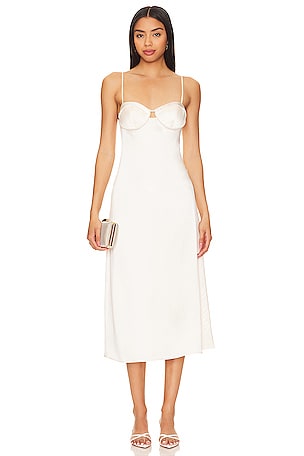 Bubish Luxe Farrah Feather Trim Slip Dress in Ivory Large New
