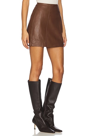 CAMI NYC Cillian Genuine Leather Mini Skirt in Brown. Size 6. Also