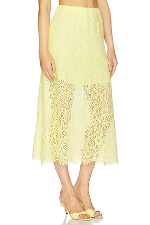CAMI NYC Effie Lace Midi Skirt in Yellow. Size XS. Also