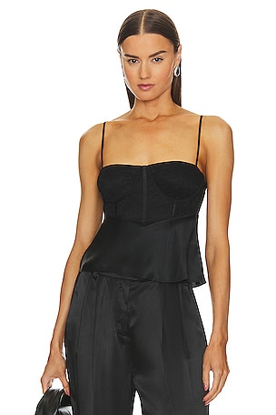 CAMI NYC Elloise Faux Leather Bustier Top in Black