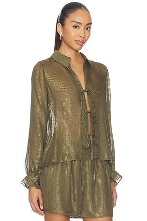 CAMI NYC Niecey Metallic Chiffon Blouse in Army,Metallic Gold