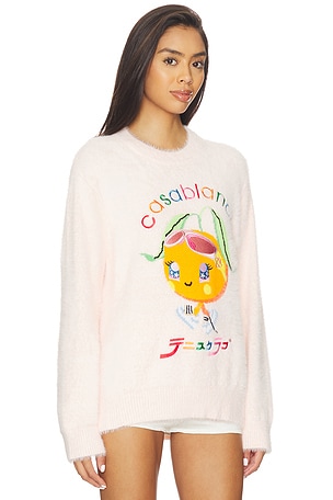 Casablanca Character Intarsia Crew Sweater in White