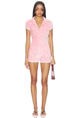 Casablanca Velour Monogram Romper in Pink