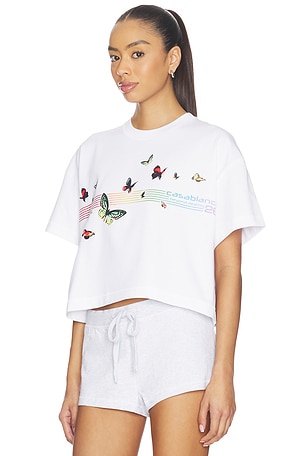 Casablanca Butterfly Boxy Cropped T-shirt en Blanc