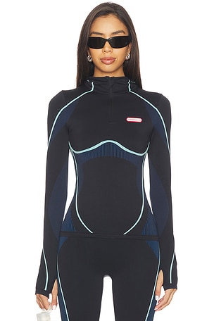 Hooded Seamless Top in Navy Casablanca