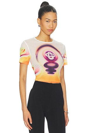 Casablanca Printed Mesh Baby Tee in White