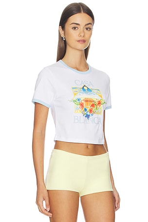 Casablanca Ringer Baby Tee in White,Baby Blue