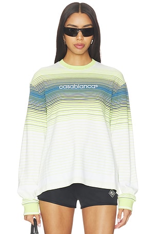 Casablanca Striped Longsleeve Tee in White,Green