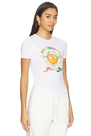 Casablanca Orange Mascot Ringer Longline Tee in White. Size XS. Also