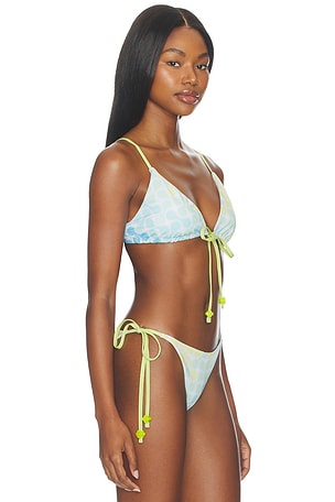 Casablanca String Beaded Bikini Top in Green,Yellow