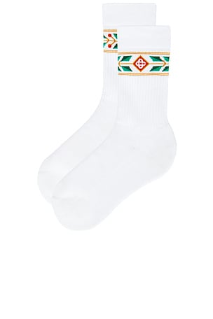 Casablanca Laurel Ribbed Sport Sock in White. Size L. Also