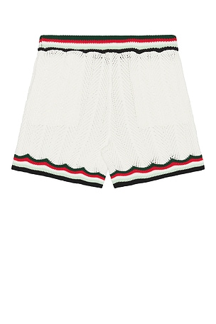 Casablanca Chevron Faux Crochet Shorts in White