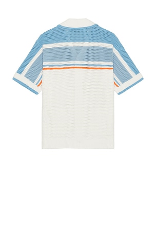 Casablanca Faux Crochet Shirt in White,Baby Blue