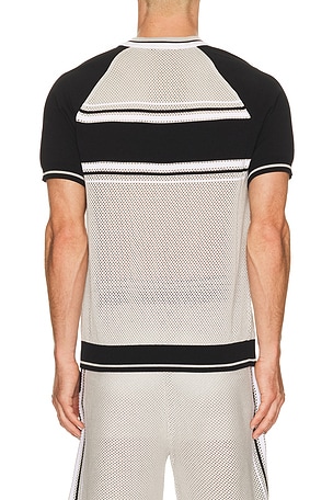 Casablanca Metallic Mesh Stripe Zip Polo in Grey