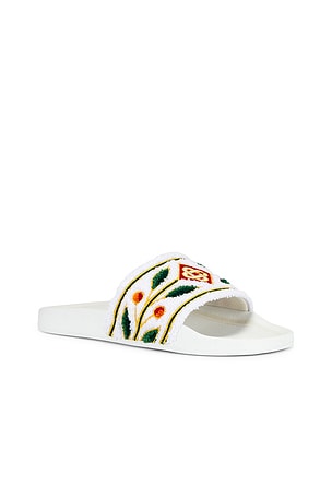 Casablanca Embroidered Terry Slider in White. Size 45. Also