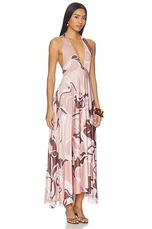 Cen Cen ROBE LONGUE DOS-NU LALIQUE en Marron