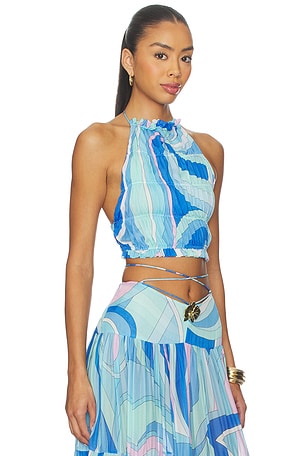 CIN CIN Spice Ruched Halter Top in Blue