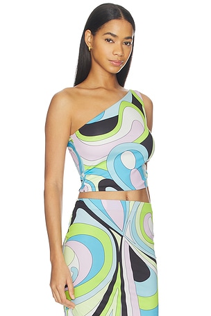 Cin Cin Cleo Cropped Top in Baby Blue, Green