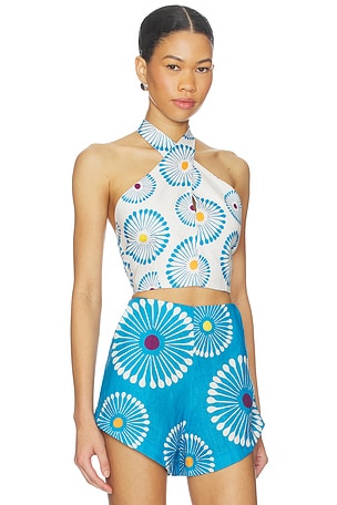 Cala de la Cruz Ivy Top in White, Blue