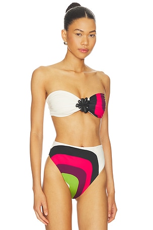 Cala de la Cruz Maple Bikini Top in White,Fuchsia