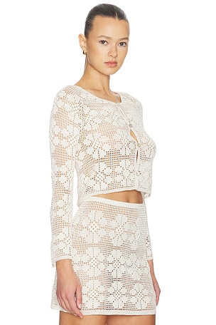 Calle Del Mar Daisy Chain Crochet Cardigan in Cream