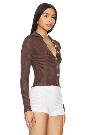 Calle Del Mar Ribbed Cardigan in Chocolate