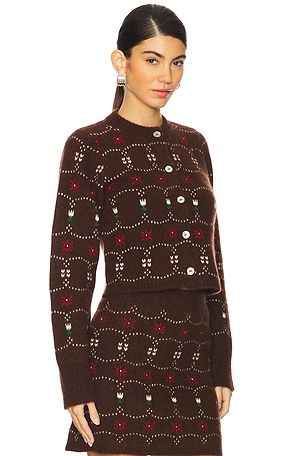 Calle Del Mar Western Fair Isle Cashmere Cardigan in Brown