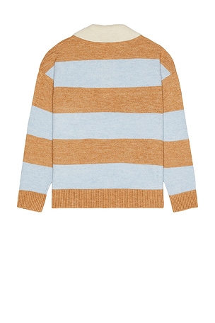 Central Park West Striped Rugby Polo Sweater in Baby Blue,Beige