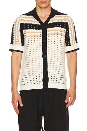 Anderson Striped Crochet Button Down Shirt Central Park West